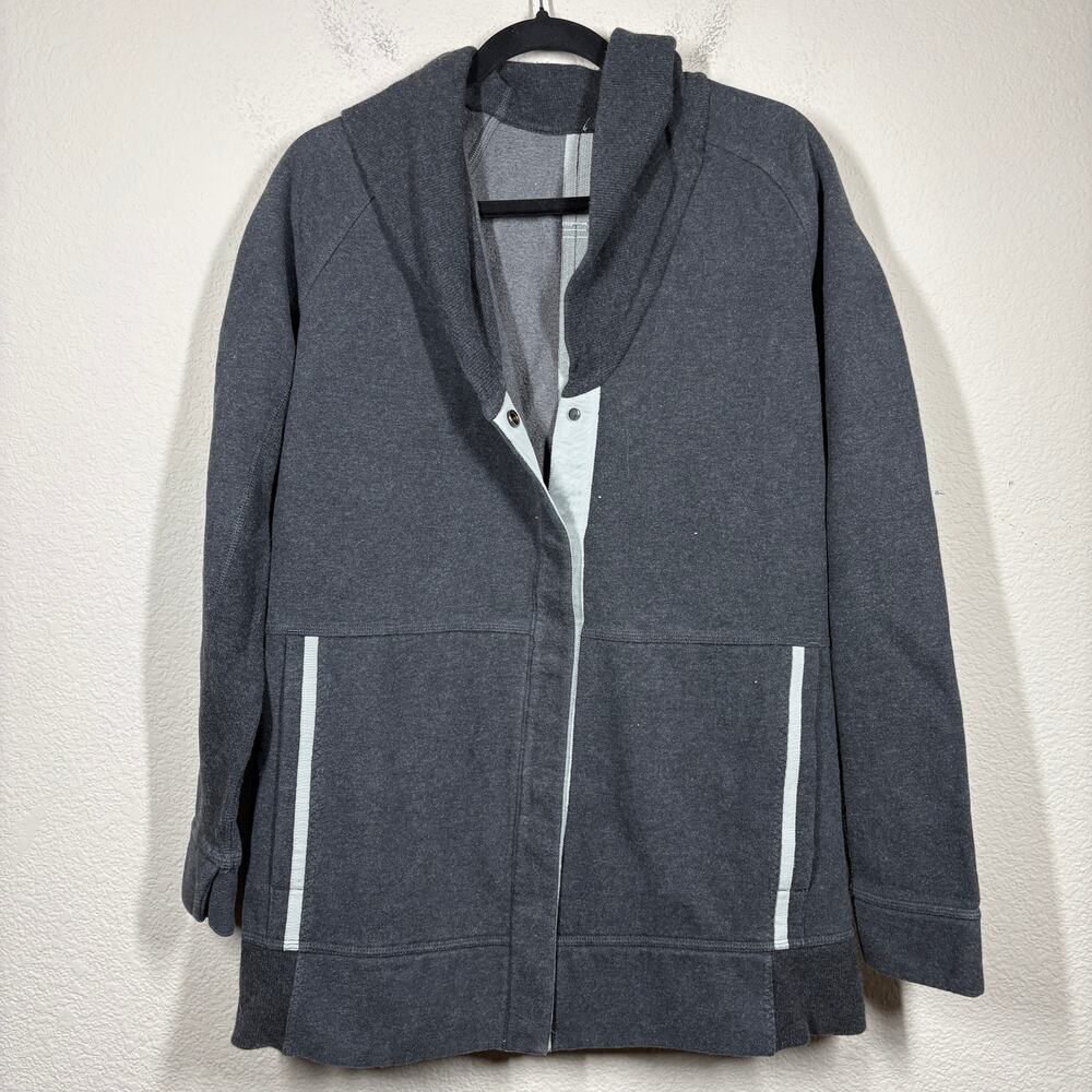 Lululemon Womens 8 Yin To My Yang Cardi Cardigan Heathered Black Snap Button